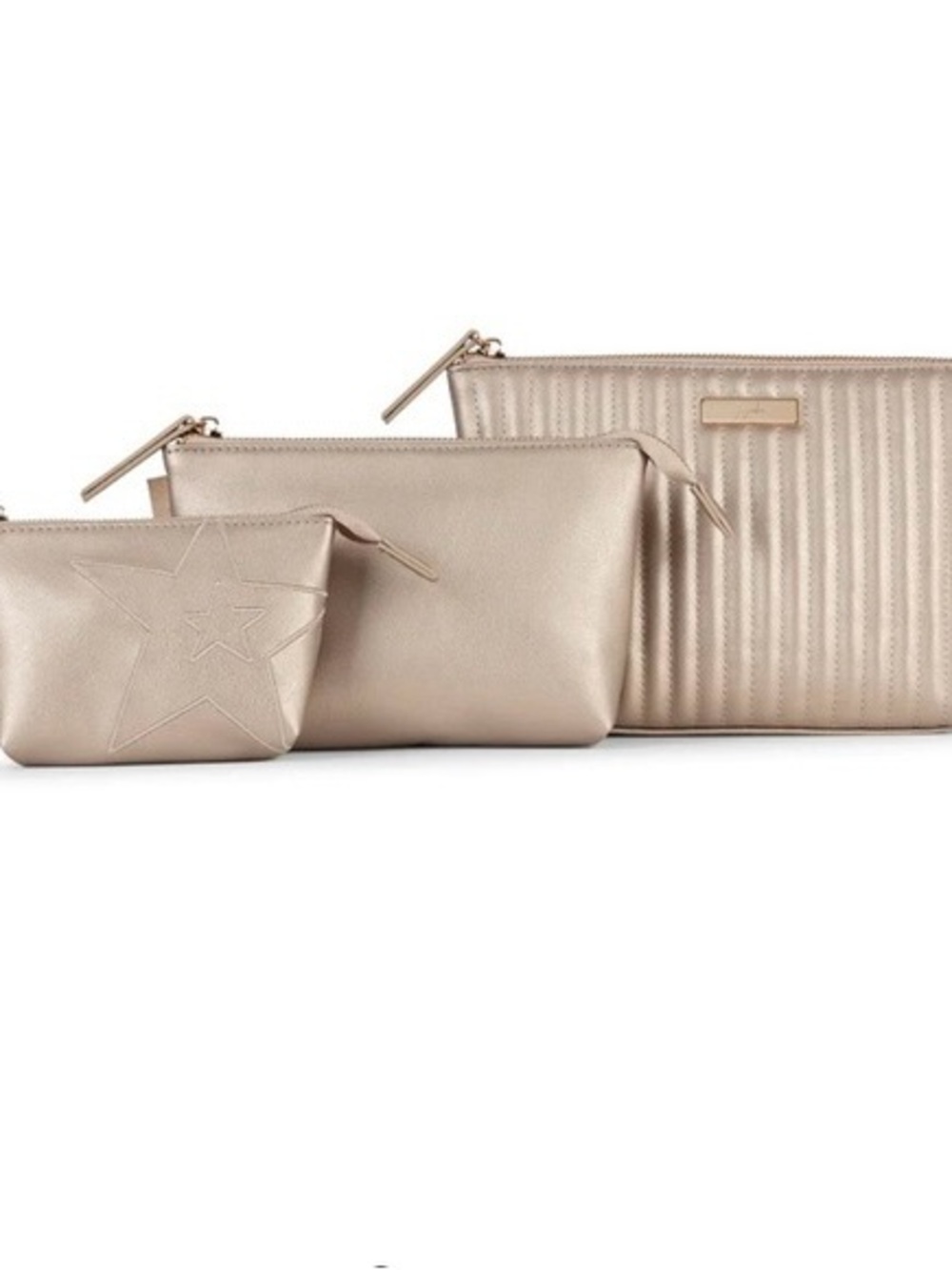 Jujube 3pc Gold Metallic Organizer Cosmetic Bags Set NWT Travel Zipper Pouches